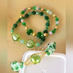 Elegant Green and Gold Beaded Bracelet Set